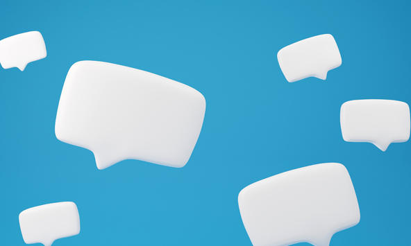 white floating speech bubbles on a blue background